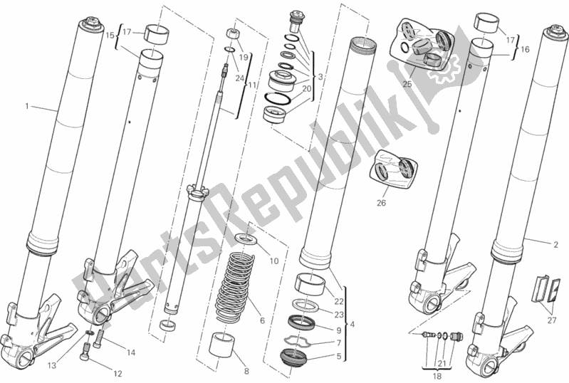 All parts for the Front Fork of the Ducati Streetfighter 848 USA 2013